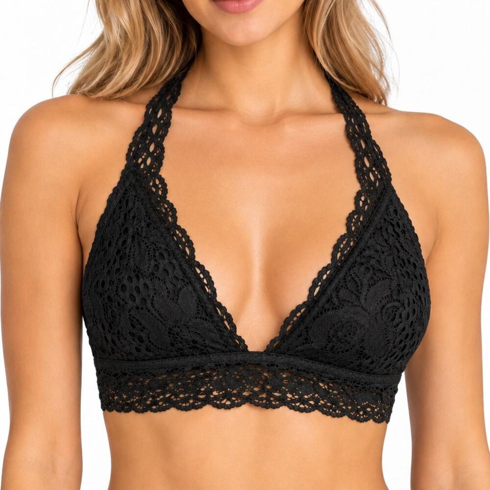 True Lace V-Neck Black Longline Bralette